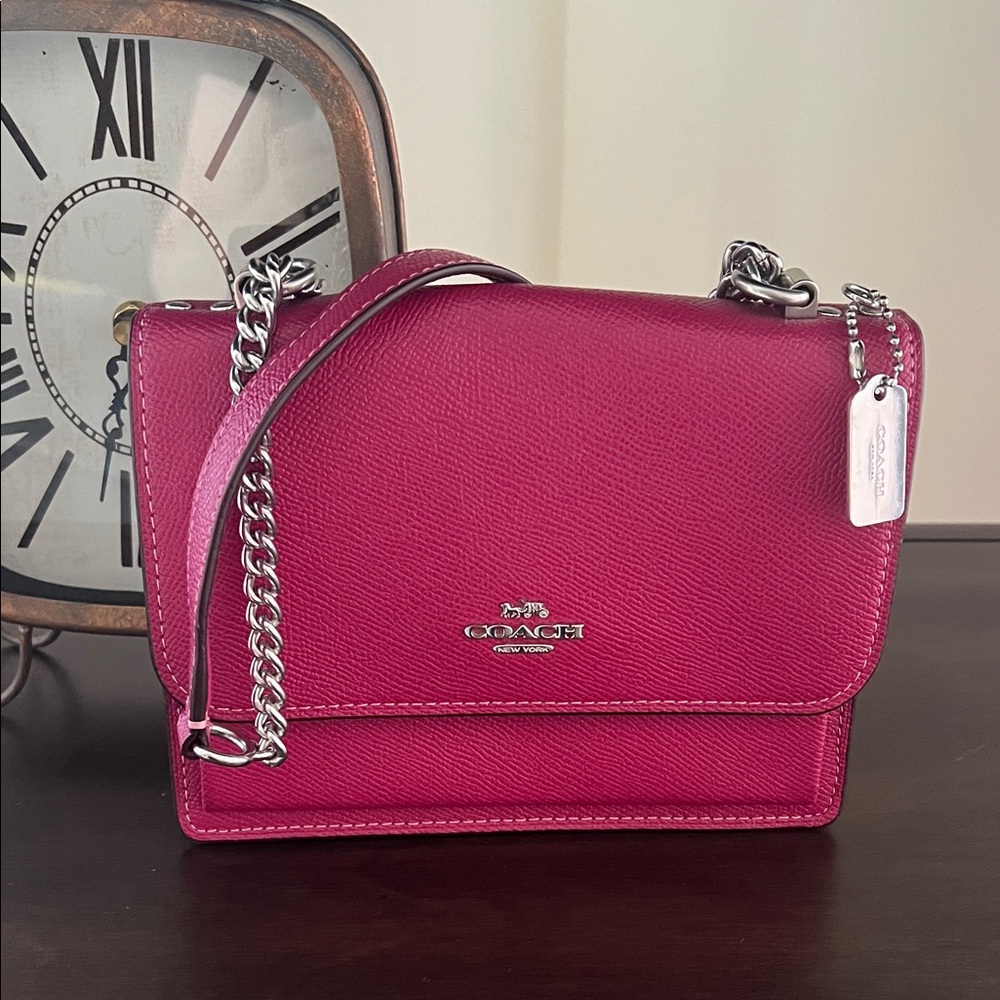 Coach Fuchsia Crossbody Bag with Silver Accents